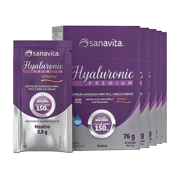 Kit 5 Hyaluronic Premium Ácido Hialurônico + Verisol Sanavita 20 Sachês Neutro