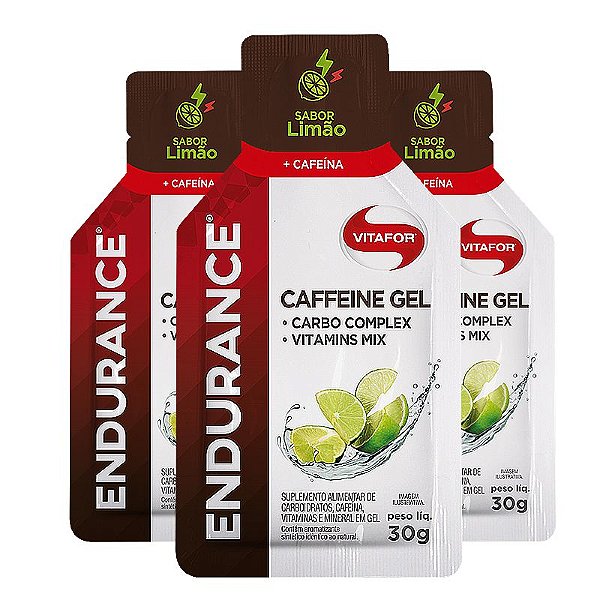 Kit 3 Endurance Caffeine Gel Vitafor Caixa 12 sachês Limão