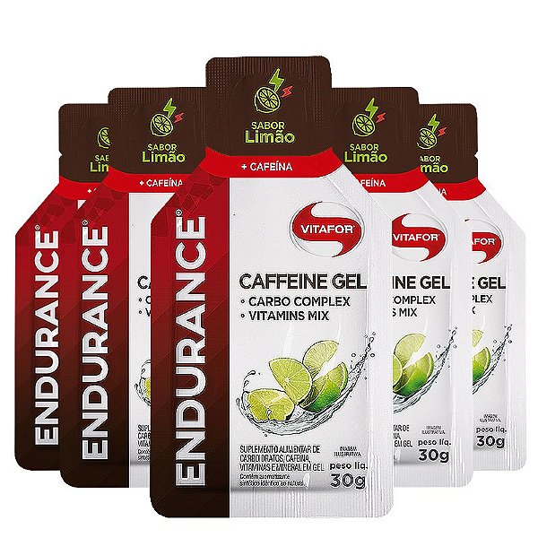 Kit 5 Endurance Caffeine Gel Vitafor Caixa 12 sachês Limão