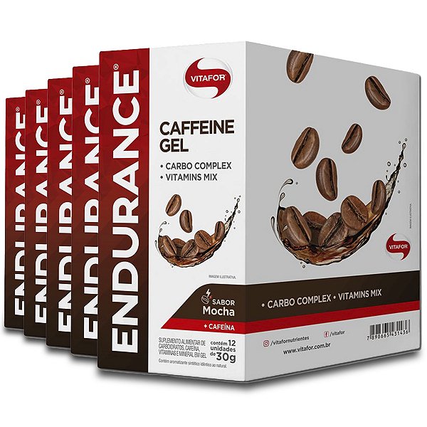 Kit 5 Endurance Caffeine Gel Vitafor Caixa 12 sachês Mocha