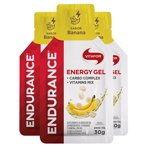 Kit 3 Endurance Energy Gel Vitafor Caixa 12 sachês Banana