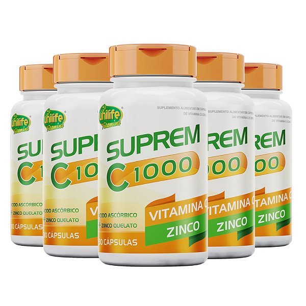 Kit 5 Suprem C 1000 Vitamina C 1000 mg + Zinco 7mg Unilife 30 cápsulas