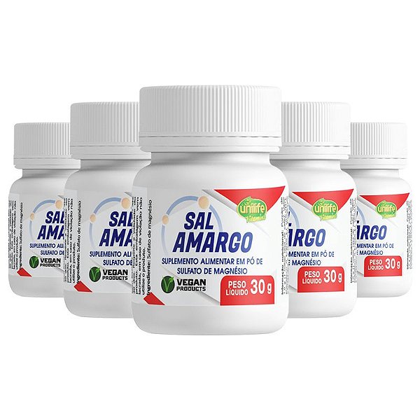 Kit 5 Sal Amargo Sulfato de Magnésio Unilife 30g