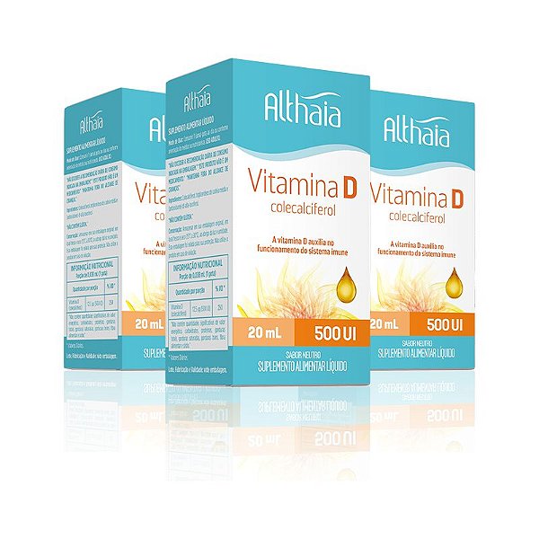 Kit 3 Vitamina D3 Colecalciferol 500ui Althaia 20 ml