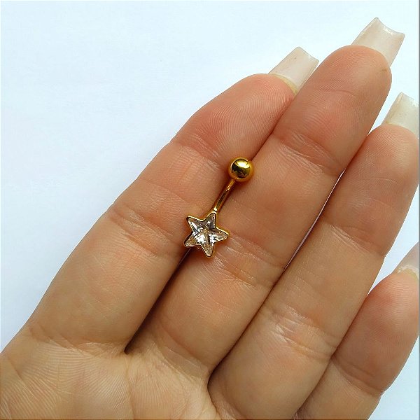 Piercing para o Umbigo Estrela - Prata - haste custa de 10mm