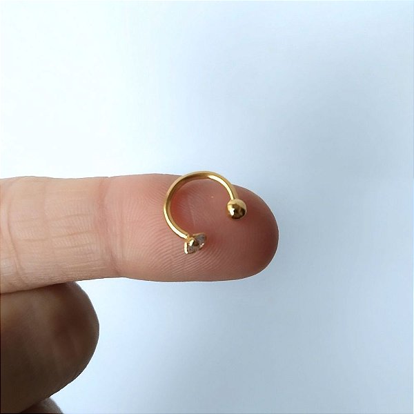 Piercing De Orelha Ou Tragus De Ouro 18k Bolinha e Zircônia