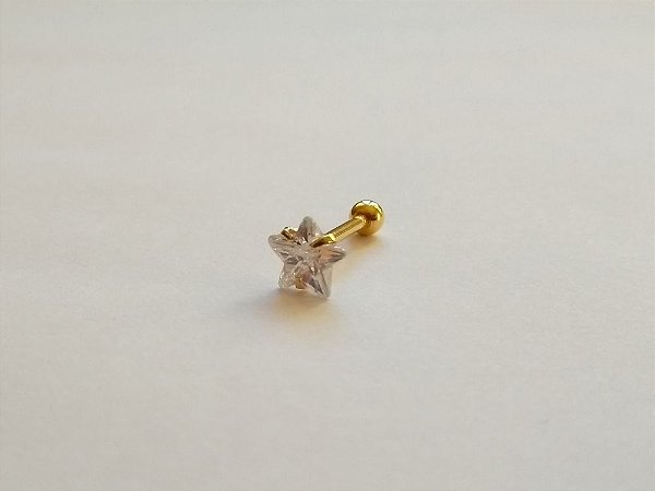 Piercing para Tragus/Helix - Estrela com pedra de 6mm - Folheado a Ouro