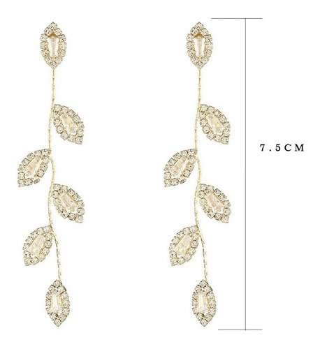 Brinco Noiva Pedra Zirconia Dourado Festa Debutante Folhas