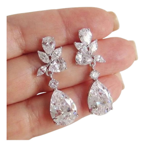 Brinco Noiva Zirconia Pendurado Prata Debutante Luxo Gota