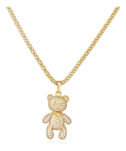 Colar Pingente Urso Ted Bear Pedras Zirconias Dourado F Ouro
