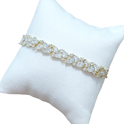 Pulseira Bracelete Dourada Zircônia Noiva Debutante 15 Anos