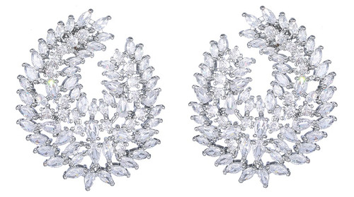 Brinco Pedra Zirconia Noiva Prata Redondo Grande Festa