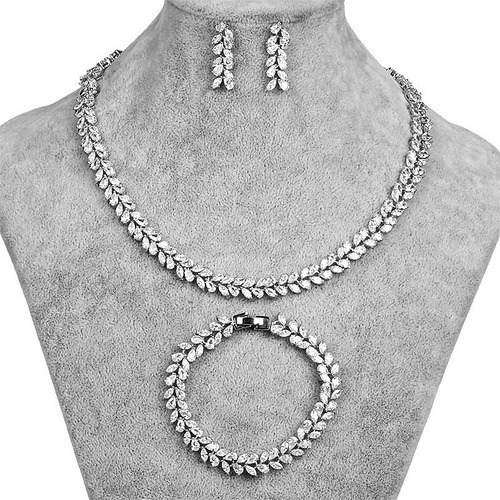 Conjunto Colar Brinco E Pulseira Noiva Zircônia Prata Festa