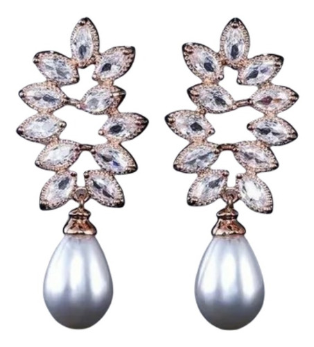 Brinco Pérola E Zirconia Noiva Dourado Gota Pendurado Luxo