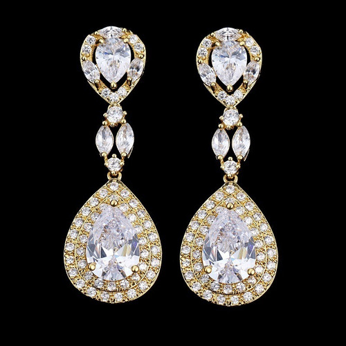 Brinco Noiva Zirconia Dourado Gota Pendurado Festa Debutante