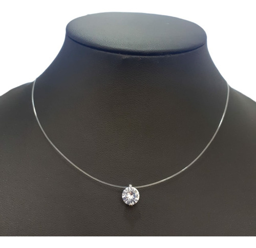 Colar Gargantilha Pedra Zirconia Prata Ponto De Luz Nylon