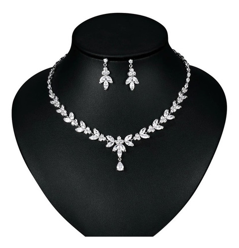 Colar E Brinco Noiva Zircônia Prata Festa Debutante Luxo