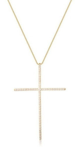 Colar Cruz Crucifixo Grande Pedra Zirconia Dourado Ou Prata