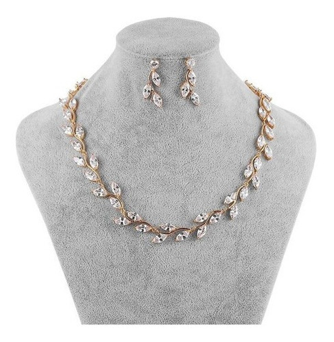 Conjunto Colar E Brinco Noiva Zircônia Dourado Festa