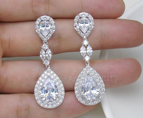 Brinco Noiva Zirconia Prata Formatura Debutante Gota Grande
