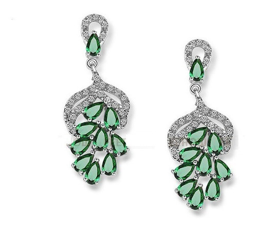 Brinco Noiva Zirconia Prata Verde Festa Formatura Madrinha
