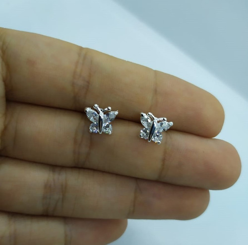 Brinco Zirconia Infantil Dama Daminha F. Prata Borboleta