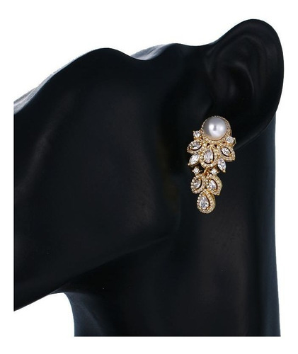 Brinco Noiva Zirconia Perola Pendurado Dourado Festa Joia
