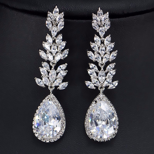 Brinco Noiva Zirconia Prata Pendurado Festa Debutante Luxo