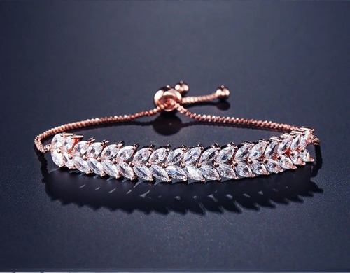 Pulseira Bracelete Dourada Rosê Com Zircônia Noiva Debutante