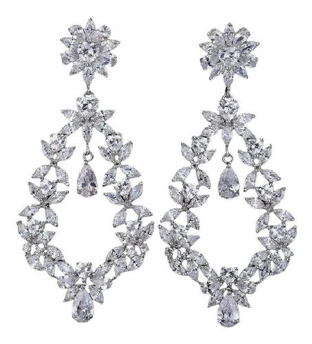 Brinco Noiva Zirconia Pendurado Prata Festa Debutante Luxo