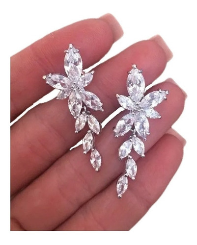 Brinco Noiva Pedra Zirconia Prata Festa Debutante Delicado