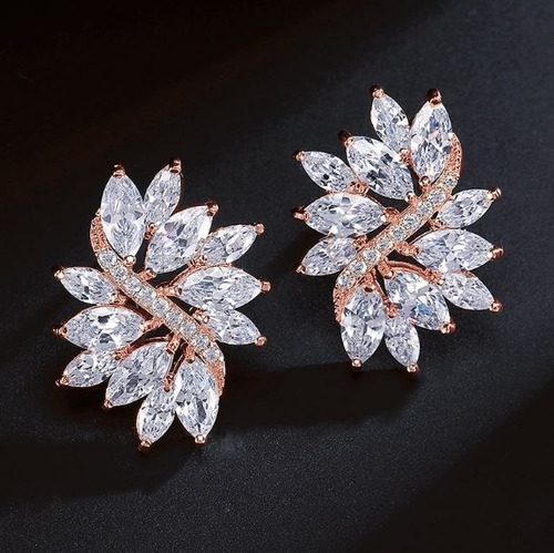 Brinco De Zirconia Noiva Rosê Festa Madrinha Casamento Fixo