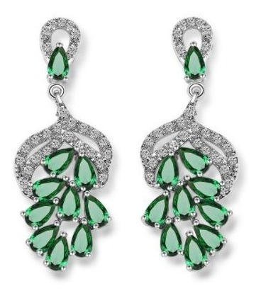 Brinco Noiva Zirconia Verde Prata Festa Madrinha Formatura
