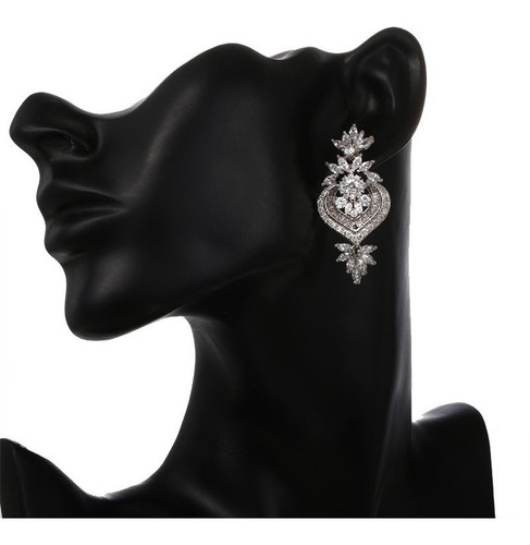 Brinco Noiva Zirconia Pendurado Prata Debutante Luxo