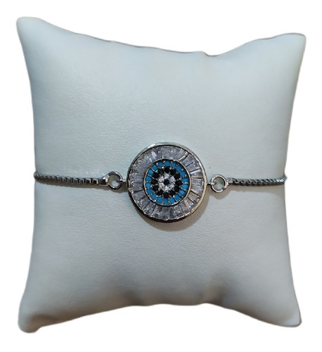 Pulseira Bracelete Prata Com Zircônia Olho Grego Presente