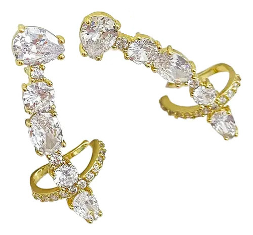Brinco Ear Cuff Noiva Pedra Zirconia Dourado Festa Debutante
