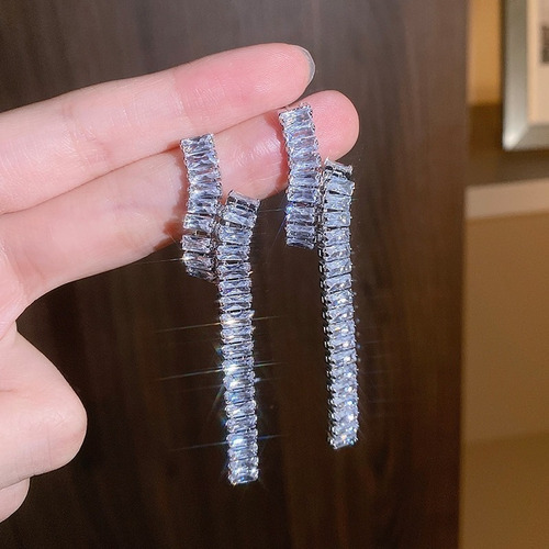 Brinco Noiva Zirconia Pendurado Grande Luxo Prata Debutante