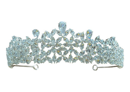 Coroa Tiara Porta Coque Cabelo Noiva Prata Pedra Zirconia