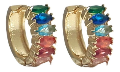 Brinco Argola Pedra Zirconia Colorido Dourado Folheado Ouro