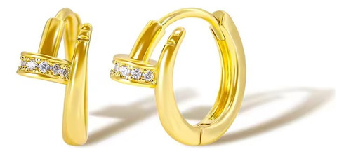 Brinco Argola Prego Pedra Zircônia 10 Mm Clicker Folheado 18