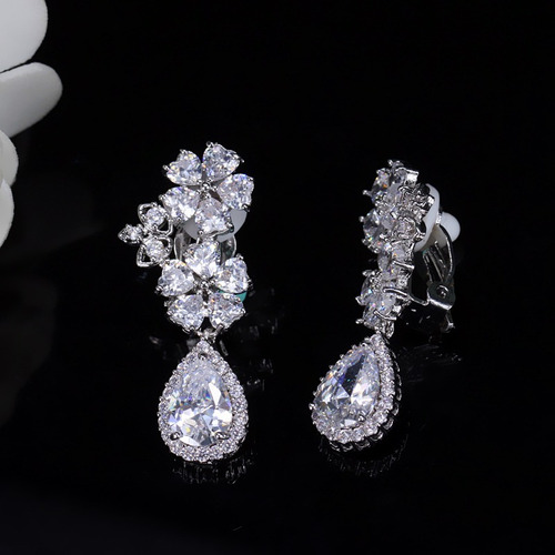 Brinco De Pressão Noiva Pedra Zirconia Prata Festa Debutante