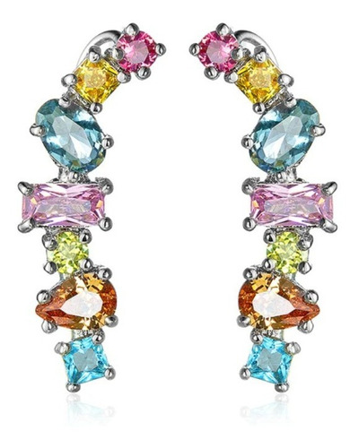 Brinco Ear Cuff Noiva Pedra Zirconia Colorido Festa 15 Anos