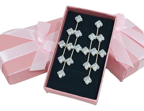 Brinco Noiva Dourado Zirconia Pendurado Debutante Festa Luxo