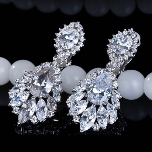 Brinco Noiva Pedra Zirconia Prata Festa Delicado Pendurado