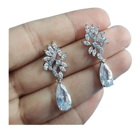 Brinco Noiva Pedra Zirconia Prata Gota Debutante 15 Anos