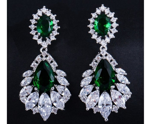 Brinco Verde Pedra Zirconia Prata Festa Madrinha Formatura
