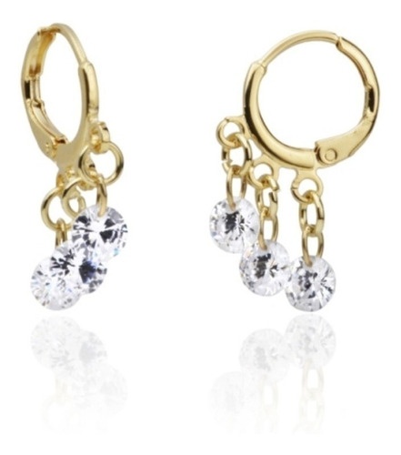 Brinco Argola Pedra Zirconia Dourado Folheado Com Garantia