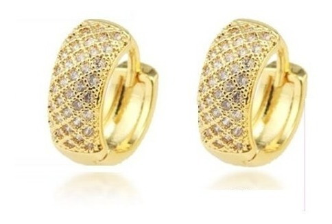 Brinco Argola Pedra Zircônia Dourado Folheado Ouro 18k 6 Mm