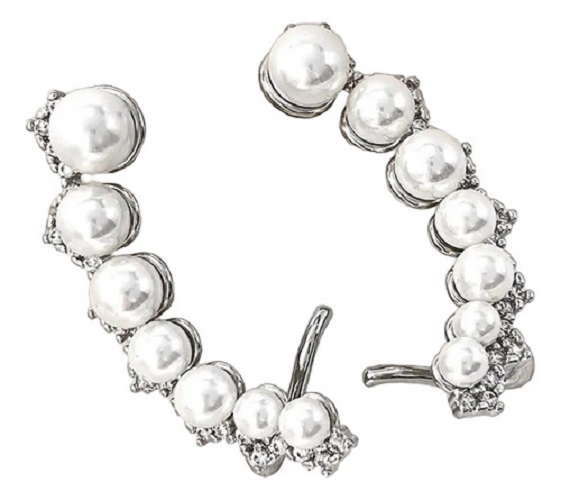 Brinco Ear Cuff Noiva Zirconia Perola Prata Festa Debutante