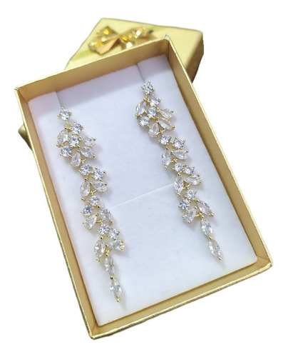 Brinco Noiva Dourado Zirconia Pendurado Debutante Festa Luxo